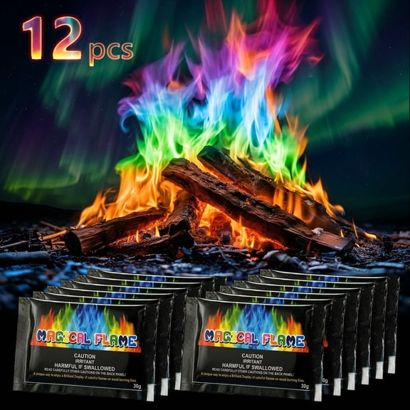 12 Pack Color-Changing Magic Flames Packets for Campfires & Bonfires – Vibrant Multicolor Fire Enhancer – Non-Toxic & Safe for Fire Pits, Outdoor Fireplaces & Backyard Gatherings
