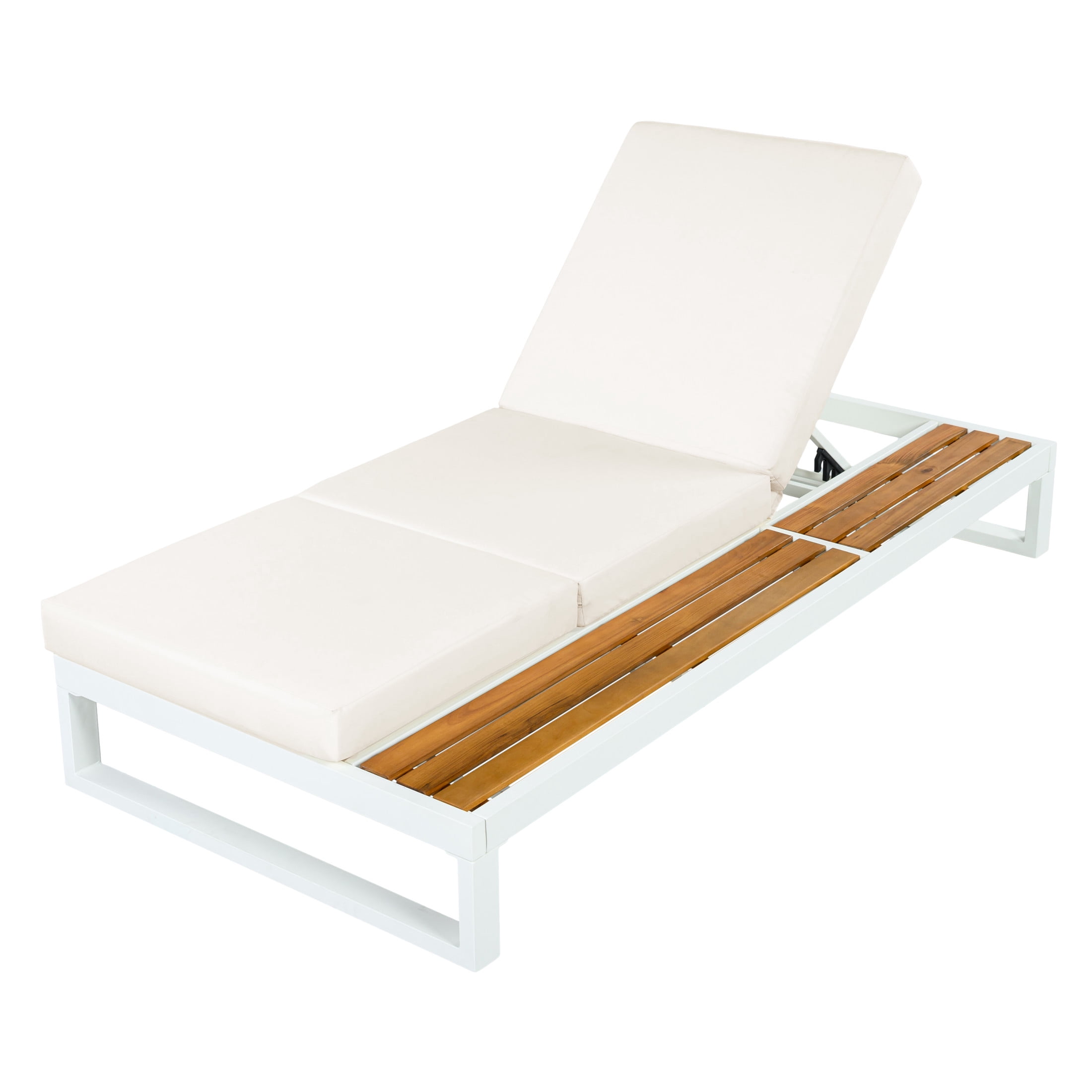 Christopher Knight Home Outdoor Chaise Lounge with 3-Fold Cream Cushion, 5-Position Recliner, White