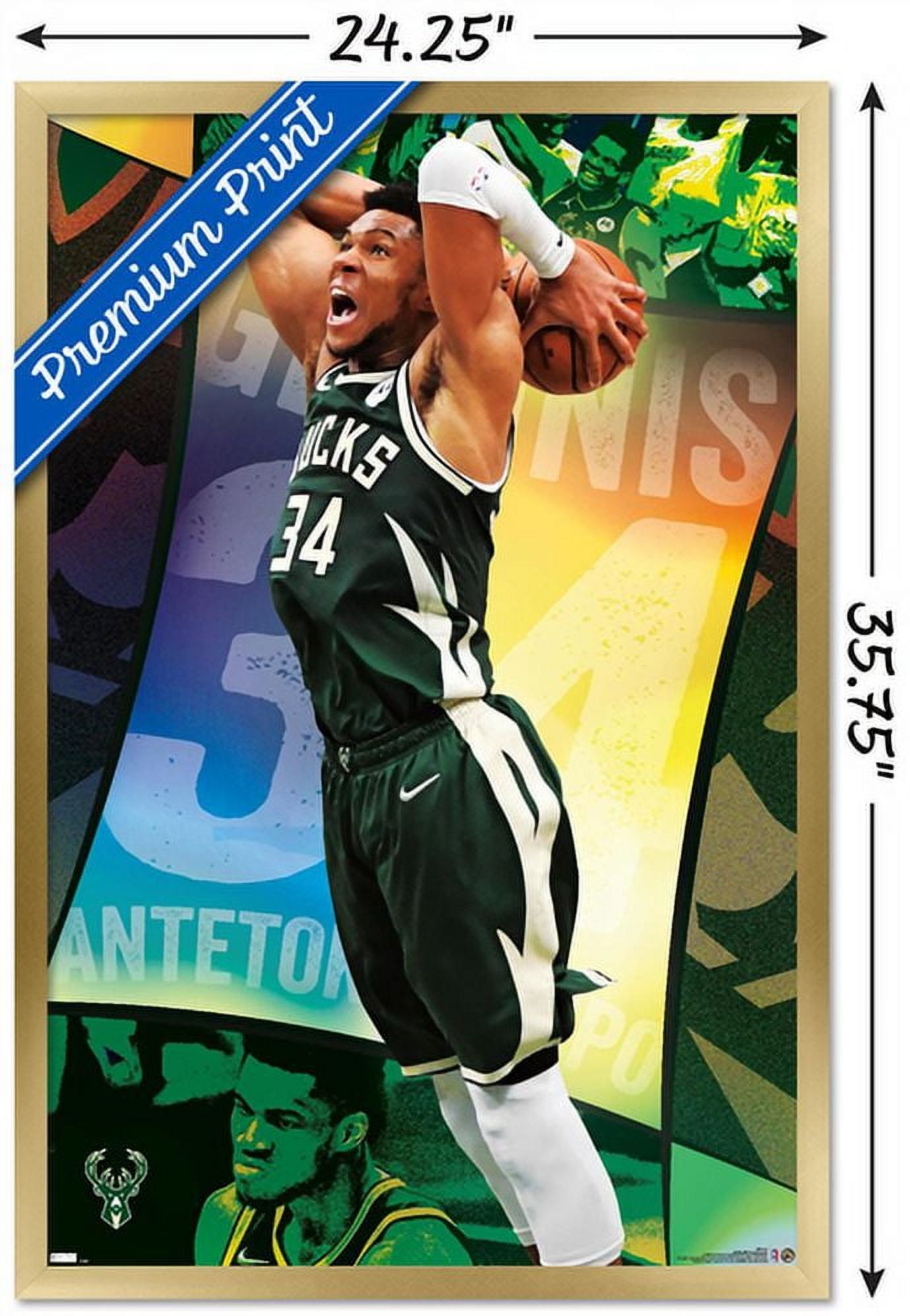 NBA Milwaukee Bucks - Giannis Antetokounmpo 21 Wall Poster, 22.375" x 34", Framed