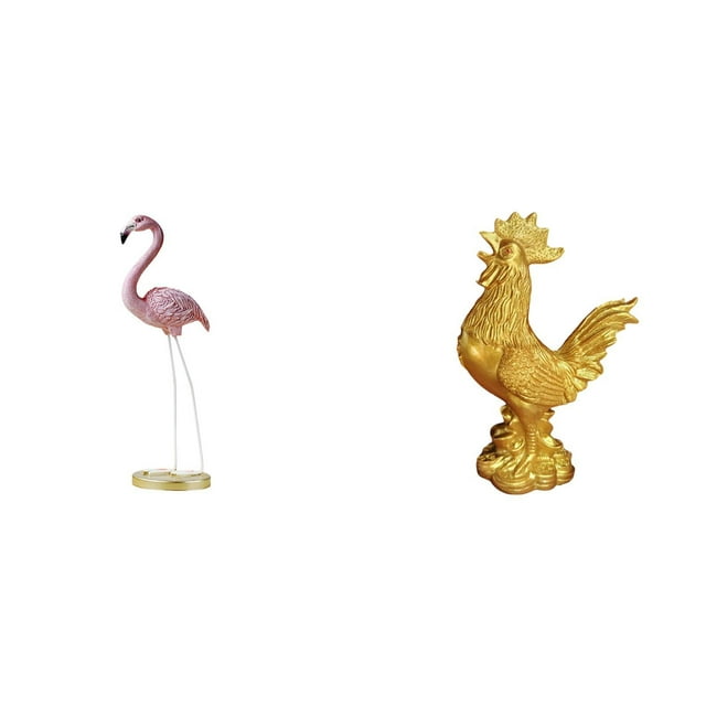 Estatua de resina de flamenco con figura de pollo. Estatua decorativa de animal en resina con plumas en relieve. Adecuada para H