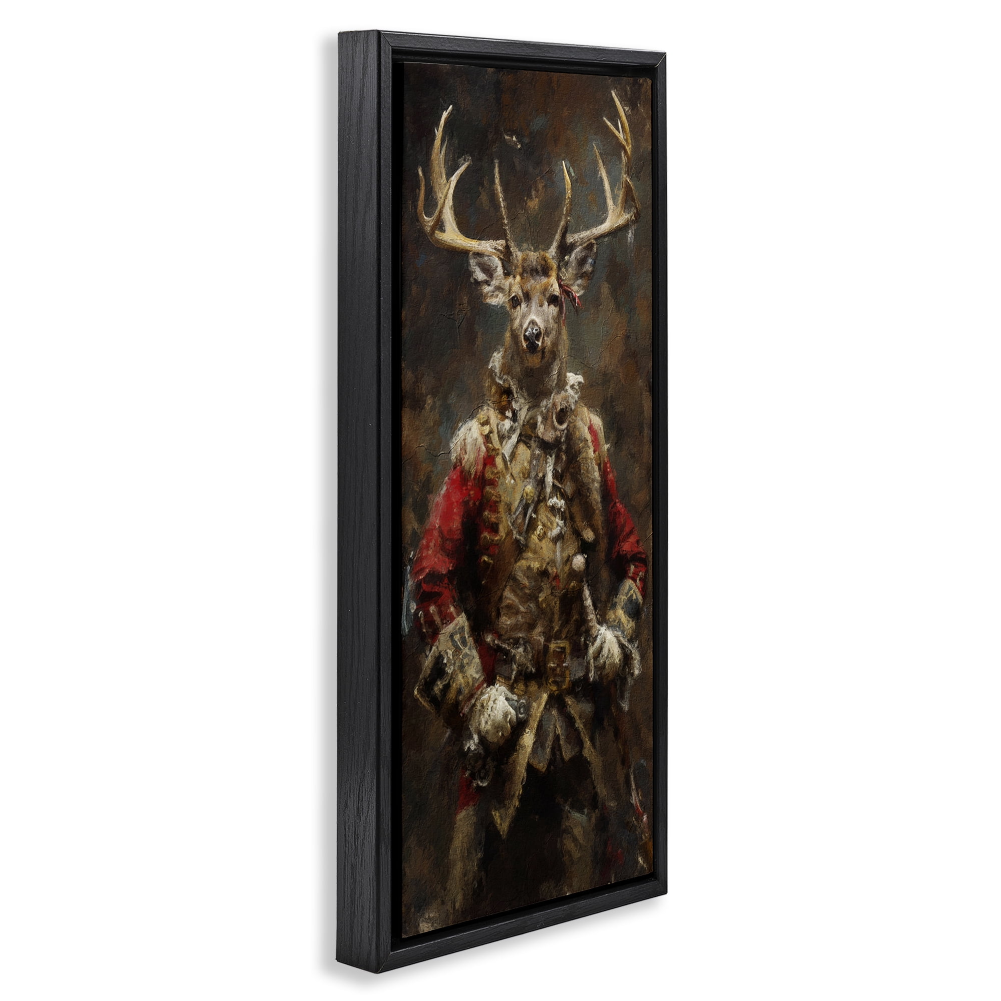 Stupell Industries Regal Deer Portrait Animals & Insects Painting Black Floater Framed Art Print Wall Art, 15 x 31