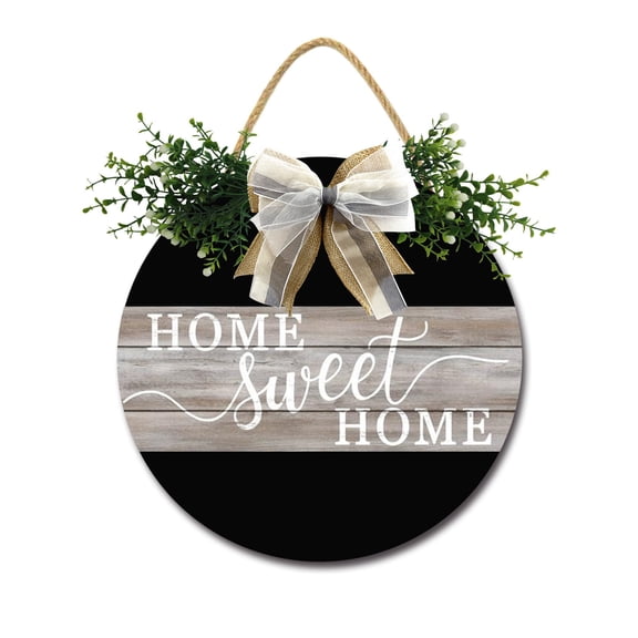 Home Sweet Home Door Sign Home Decor Round Wood Wreaths Wall Hanging Sign Farmhouse Porch Sign Front Door Decoration for Housewarming Gift All Seasons Holiday,11In