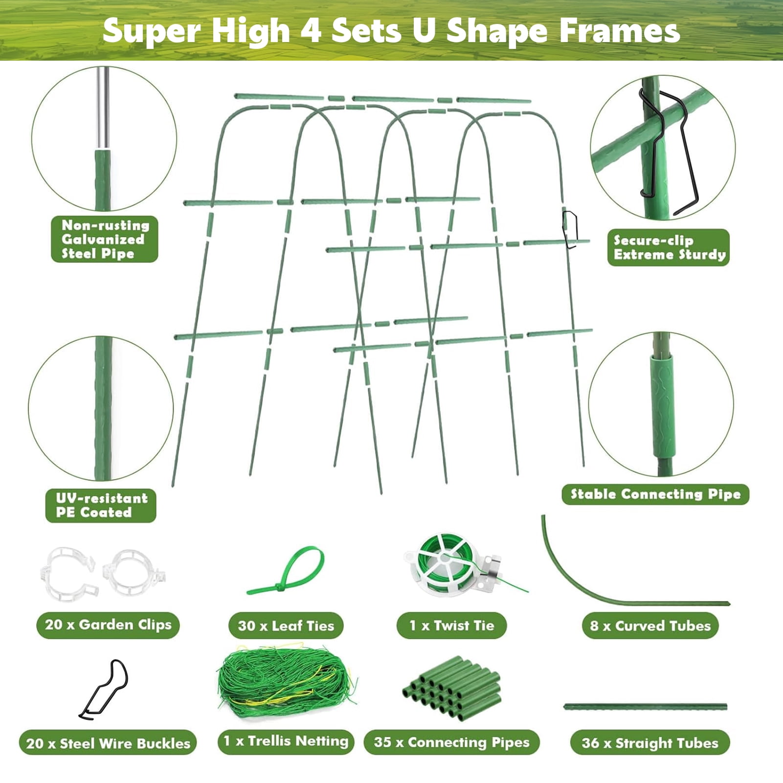 LANDLIT Cucumber Trellis for Raised Bed, 63x63x45 Inch U-Shape Garden Trellis for Climbing Plants & Vegetables | Metal Arch Vegetables Trellis, Plant Support for Grape Vine Squash Peas Flower