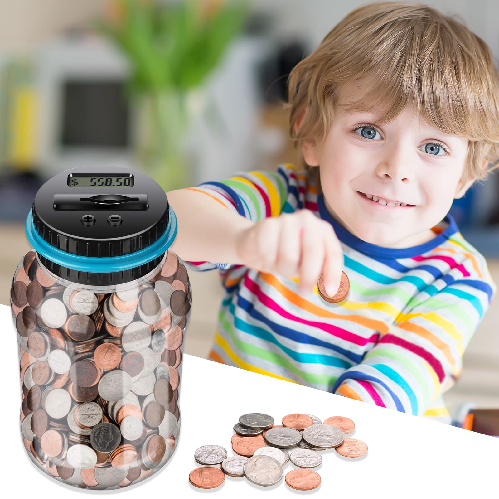 Large LCD Digital Coin Counting Money Saving Box Electronic Piggy Bank Clear 