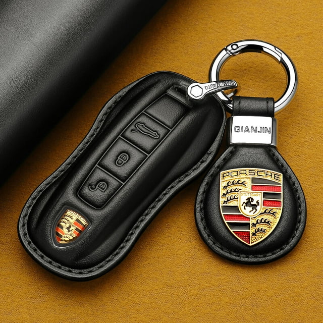 Car Key Fob Cover Case Protector Panamera 911 718 Macan Fits '23 Cayenne Porsche Key Cover: Genuine Leather