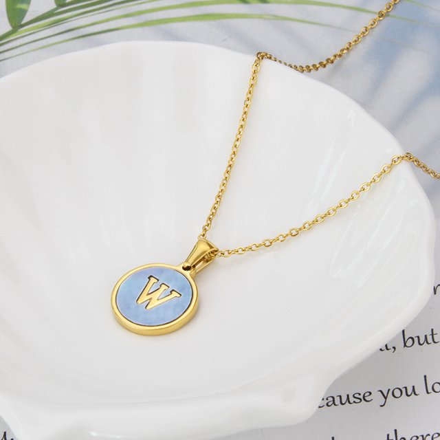 26 English Letters (A-Z) Necklace For Women Titanium Steel Stainless Steel Pendant Necklace Pearl Shell Oil Drop Necklace As Gift For Wife , Daughter, Friend