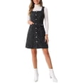 thumbnail image 2 of INSPIRE CHIC Tweed Dress for Women's Sleeveless Square Neck Button Down A-Line Pinafore Overall Dresses XL Black, 2 of 6