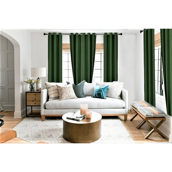 2 Piece panel room darkening thermal foam lined blackout heavy thick wIndow curtain top grommets dark green 84" inch length for bedroom