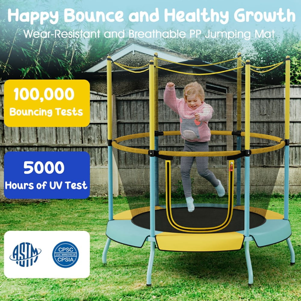 Yardi Yarda 48" Toddler Trampoline with Safety Enclosure Net-Yellow, Bounce Trampoline for Garden, Park