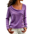 thumbnail image 4 of Comdrip Women's Asymmetrical Off Shoulder Knit Sweater Long Sleeve Loose Fit Wrap Fall Pullover with Side Buttons Purple XXL, 4 of 6