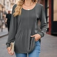 thumbnail image 2 of Comdrip Womens Casual Tops, Women's Puff Long Sleeve Tops Pleated Crew Neck Blouses Casual Loose Fit Winter and Spring Shirts Womens Long Sleeve T Shirts Dark Gray 2XL, 2 of 4