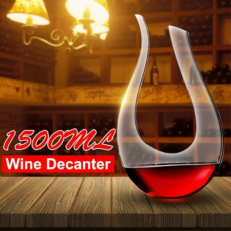 Carafe Wine - 1500ML Wine Decanter Luxurious Crystal Glass U-shaped Horn Pourer Container Handle Lead Free Horn Kitchen & Dining Red Wine Carafe