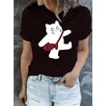 thumbnail image 1 of Camiseta de Verano para Mujer Women's Cute Cat & Fish Print T-Shirt - Casual Round Neck Short Sleeve Top, Stretchy Polyester Blend, Machine Washable - Perfect for SummerFather's Day, Mother's Day, N, 1 of 6