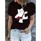 thumbnail image 1 of Camiseta de Verano para Mujer Women's Cute Cat & Fish Print T-Shirt - Casual Round Neck Short Sleeve Top, Stretchy Polyester Blend, Machine Washable - Perfect for SummerFather's Day, Mother's Day, N, 1 of 6