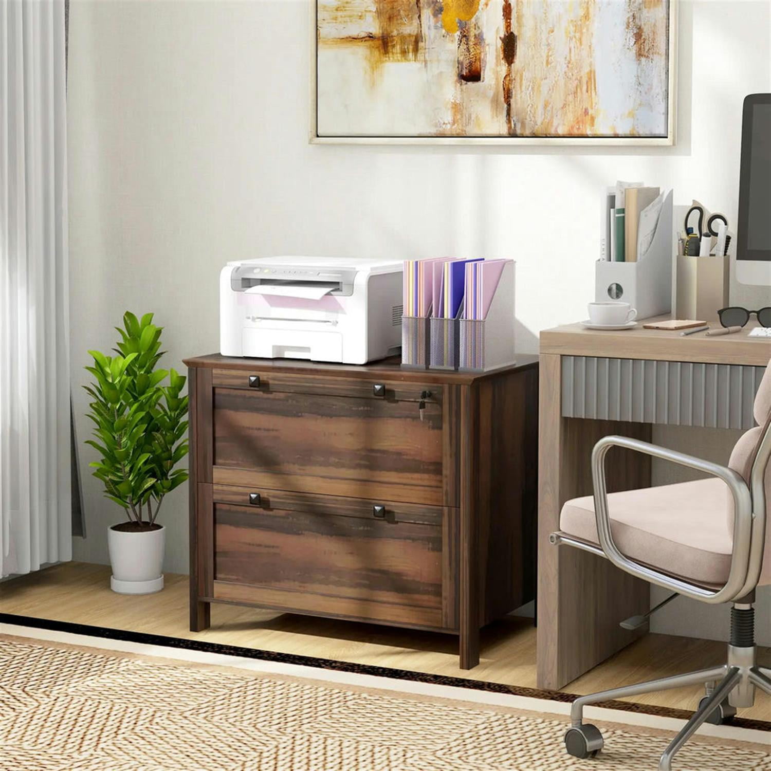 Demi Bonn Modern 2-Drawer Filing Cabinet with Adjustable Hanging Bar, for Letter, A4 and Legal Size, Home Office, Lateral File Cabinet, Brown