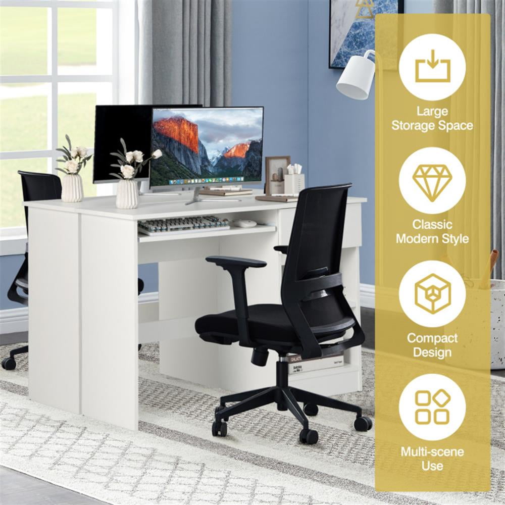 Demi Bonn Wooden Computer Desk with CPU Stand, Small Home Office Desk Study Writing Table, White