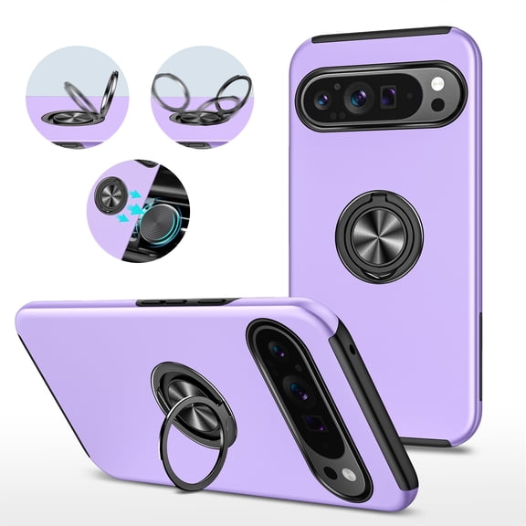 Hybrid Case for Google Pixel 10A with 360° Rotatable Ring Kickstand, Soft TPU   Rugged PC Shockproof Anti-Fall Magnetic Car Mount Back Case, Purple