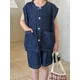 thumbnail image 1 of Conjunto de ropa vaquera de verano para niños de 1 a 8 años, chaleco holgado y pantalones cortos, 2 uds., camisa con cuello Peter Pan, traje para hermanos, 1 of 6