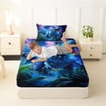 thumbnail image 4 of Metsweet Abstrcat T-Rex Twin Sheets 3pcs, Jungle Tropical Leaves Bedding, Blue Green Purple,1 Fitted Sheet, 1 Flat Sheet and 1 Pillowcase, 4 of 5