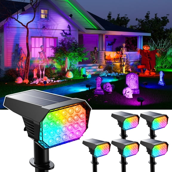 Yinghao 6 pack RGB Solar Spot Lights Outdoor Landscape Waterproof 24 LED Spotlights Dusk to Dawn for Halloween Decorations, Tree, Yard, Path