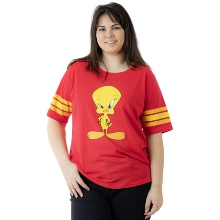 Looney Toons Tweety Bird - Juniors Plus Size Looney Tunes Classic Tweety Bird Athletic T-Shirt Red