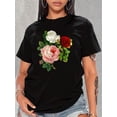 thumbnail image 1 of Vintage Roses Flower Floral Illustration Blossom Lovers T-Shirt Print Crew Neck T-Shirt, Women Graphic T Shirts, Casual Short Sleeve T-Shirt For Spring & Summer, Women's Clothing, 1 of 7