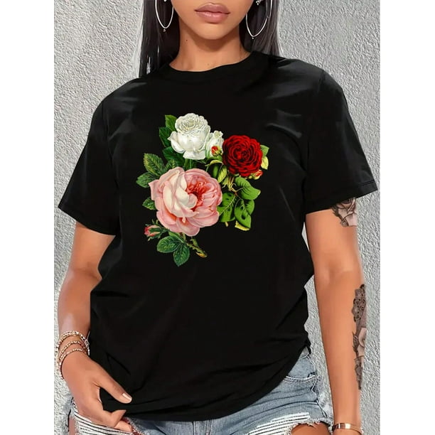 Camisetas Para Camiseta Estampada Flores Mujer Camiseta Con