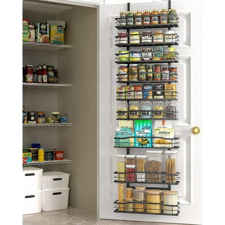 Moforoco 9-Tier Over The Door Pantry Organizer, Pantry Organization and Storage, Black Hanging Basket Wall Spice Rack Seasoning Shelves