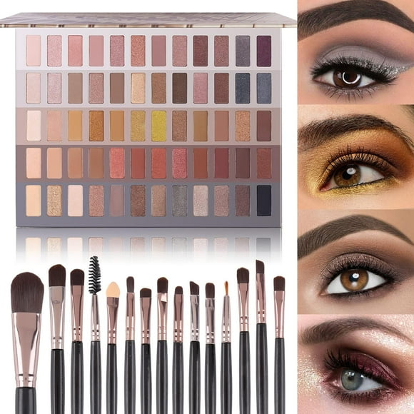 UCANBE 60 Colors Naked Eyeshadow Palette + 15Pcs Makeup Brush Set, All in One Nude Neutral Smokey Makeup Pallet with Brushes Tools, Pigmented Warm Matte Shimmer Powder Eye Shadows Cosmetic Halloween B