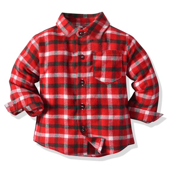 Ixbnca Toddler Fashion Plaid Cotton Shirt Long Sleeve Button down Boys Girls Shirts Jackets with Pockets