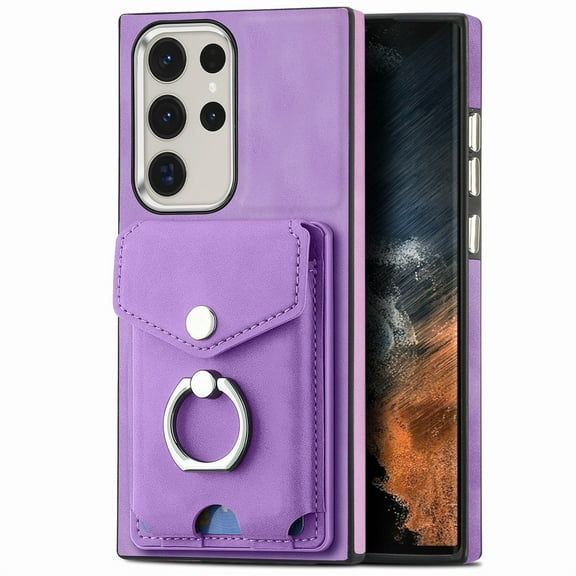 Dteck Wallet Case Compatible with Samsung Galaxy A21s,Case with Card Holder Skin-Friendly PU Leather Cover with Rotating Ring Kickstand Protective Bumper for Samsung Galaxy A21s,Purple