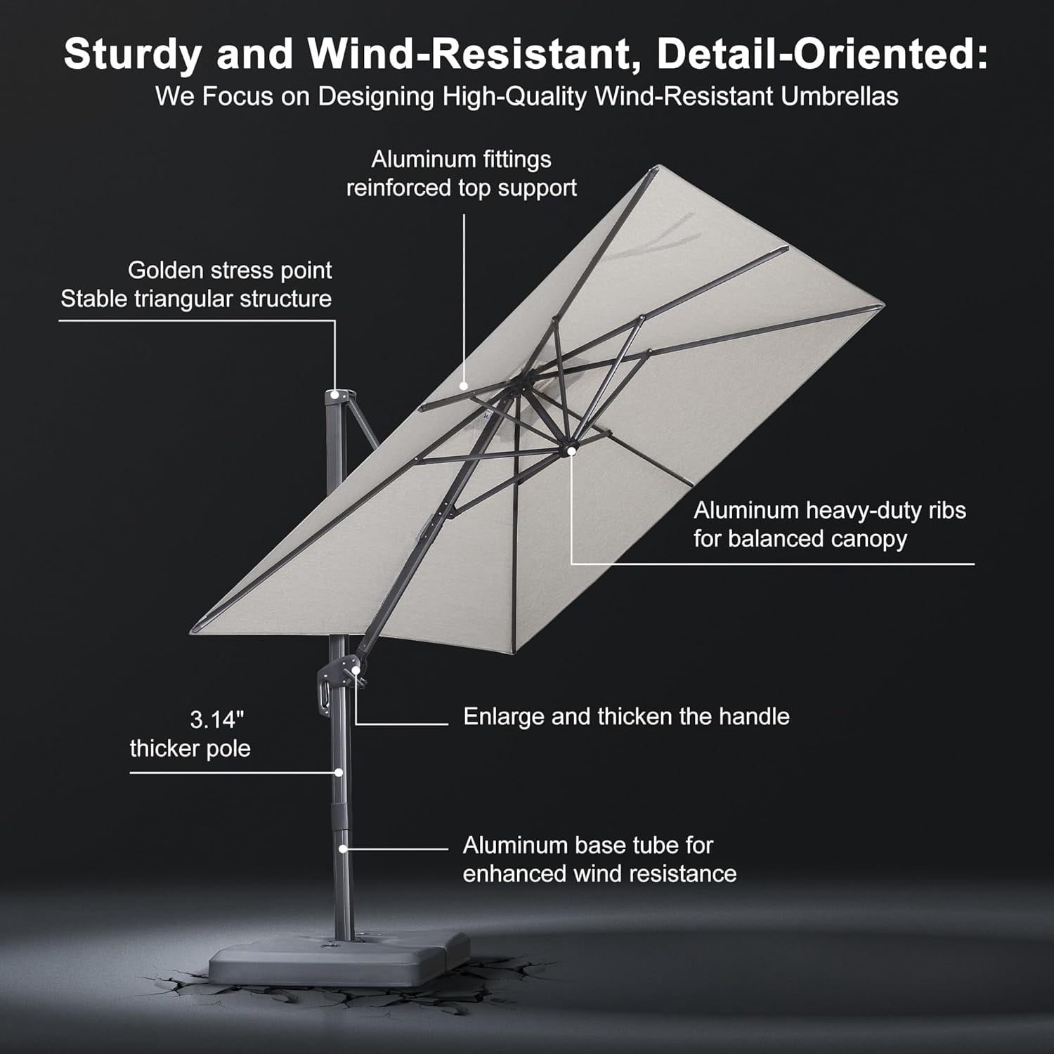 PURPLE LEAF 9' X 11.5' Patio Cantilever Umbrella Outdoor Offset Rectangle Umbrella with 360-degree Rotation for Deck Pool Garden, Light Grey