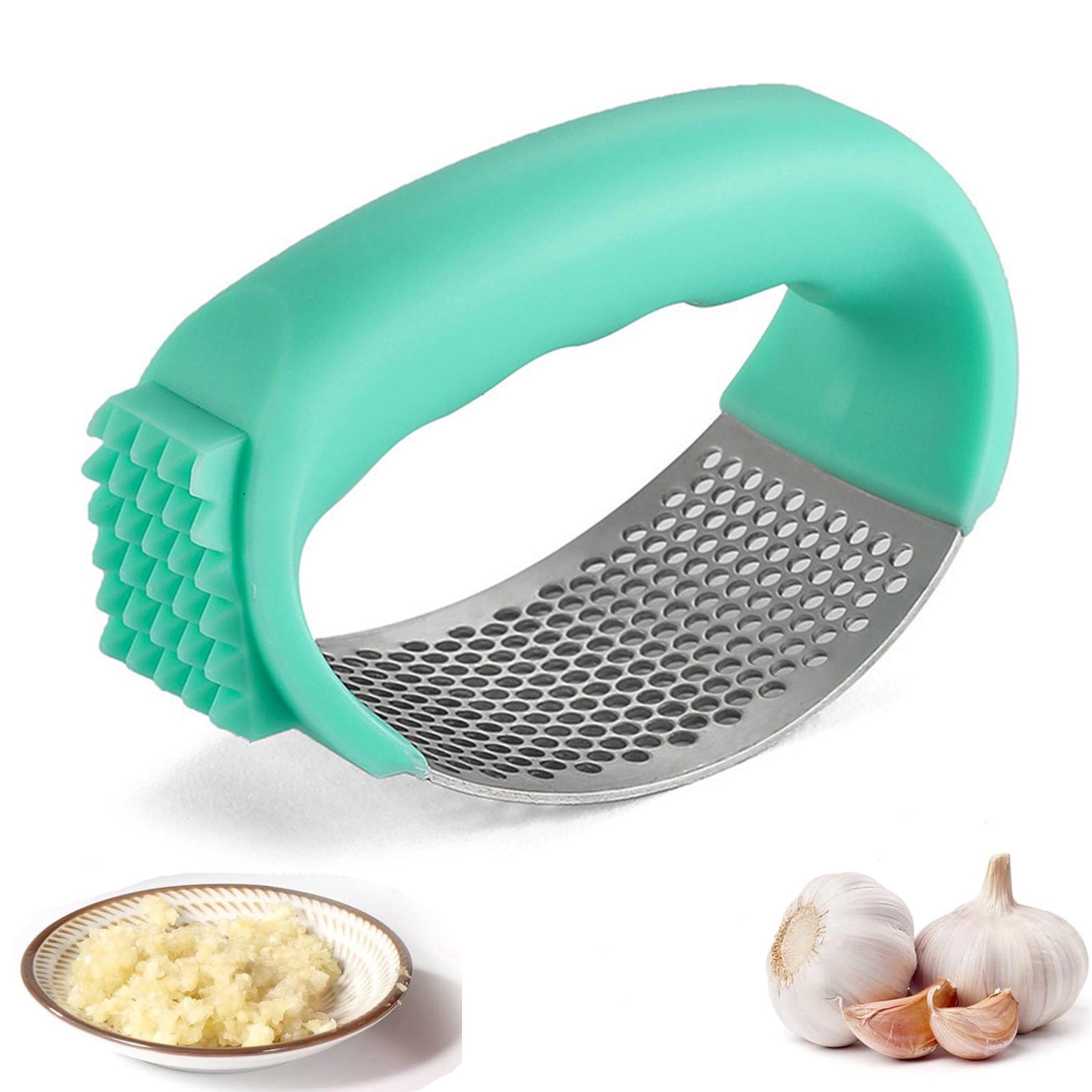 Tuphregyow 2024 Upgraded Stainless Steel Garlic Presser with Rocker and Peeler - Easy-to-Use Kitchen Tool for Mincing and Crushing Garlic, Dishwasher Safe Green