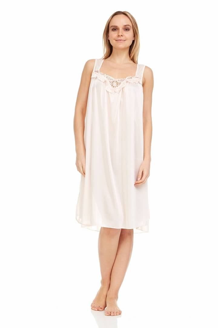 Dream8teen Women's Fancy Lace Neckline Silky Tricot Nightgown 9006 ...