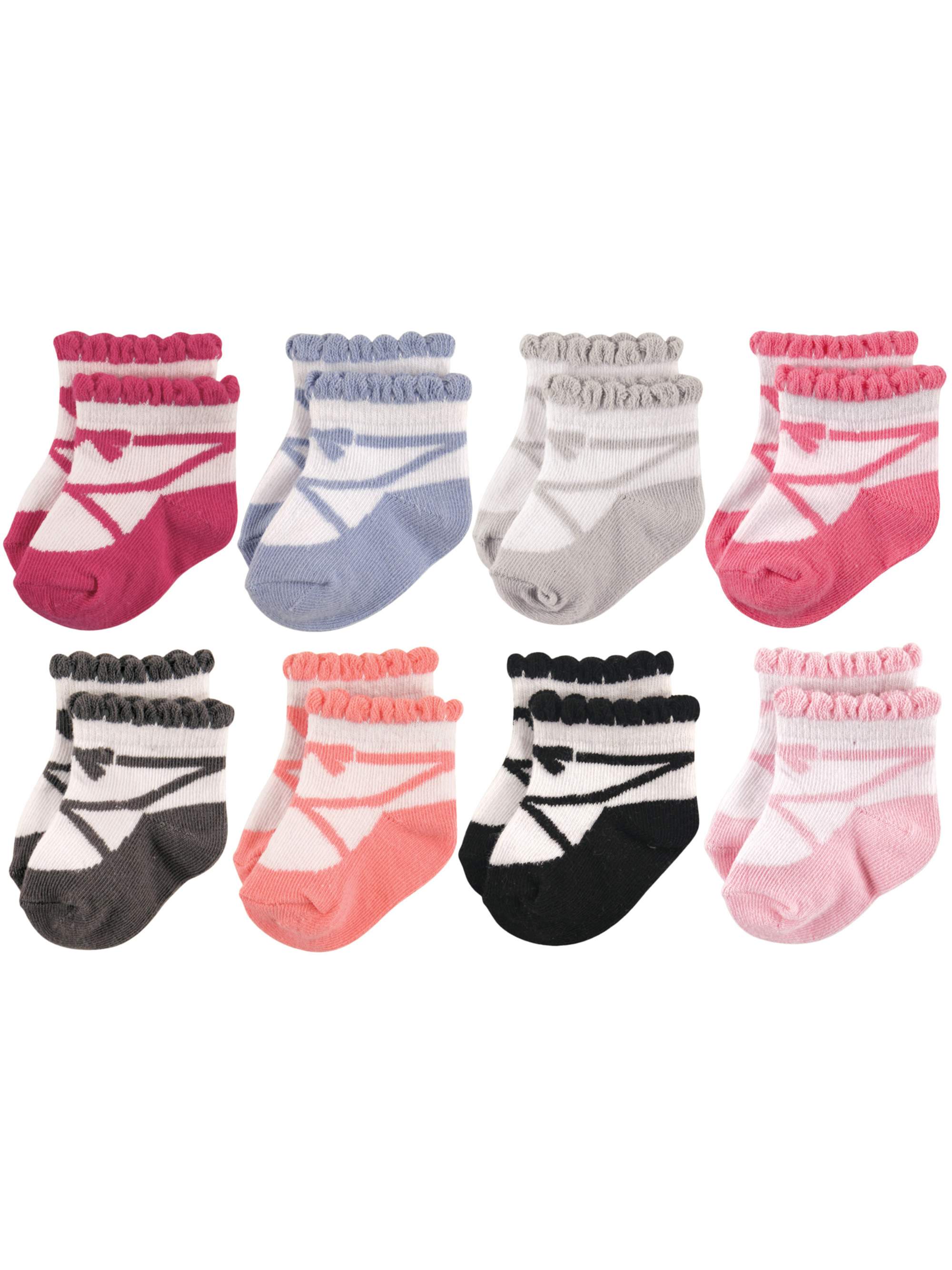 Pink and Black Hudson Baby Girl No Show Socks 8-Pack