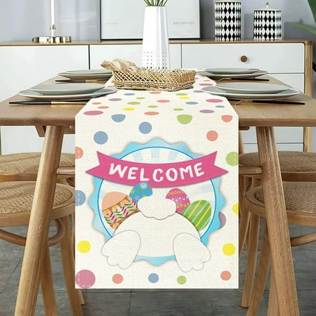 

Aopfjg Big Deals!Easter Table Flag Holiday Bunny Egg Little Gnome Printed Linen Tablecloth Home Decor(A)