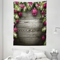 thumbnail image 1 of Christmas Tapestry, Old Fashioned Concept with Twigs and Balls on Rustic Wood Vintage Design Print, Wall Hanging for Bedroom Living Room Dorm Decor, 60W X 80L Inches, Brown Pink, by Ambesonne, 1 of 2