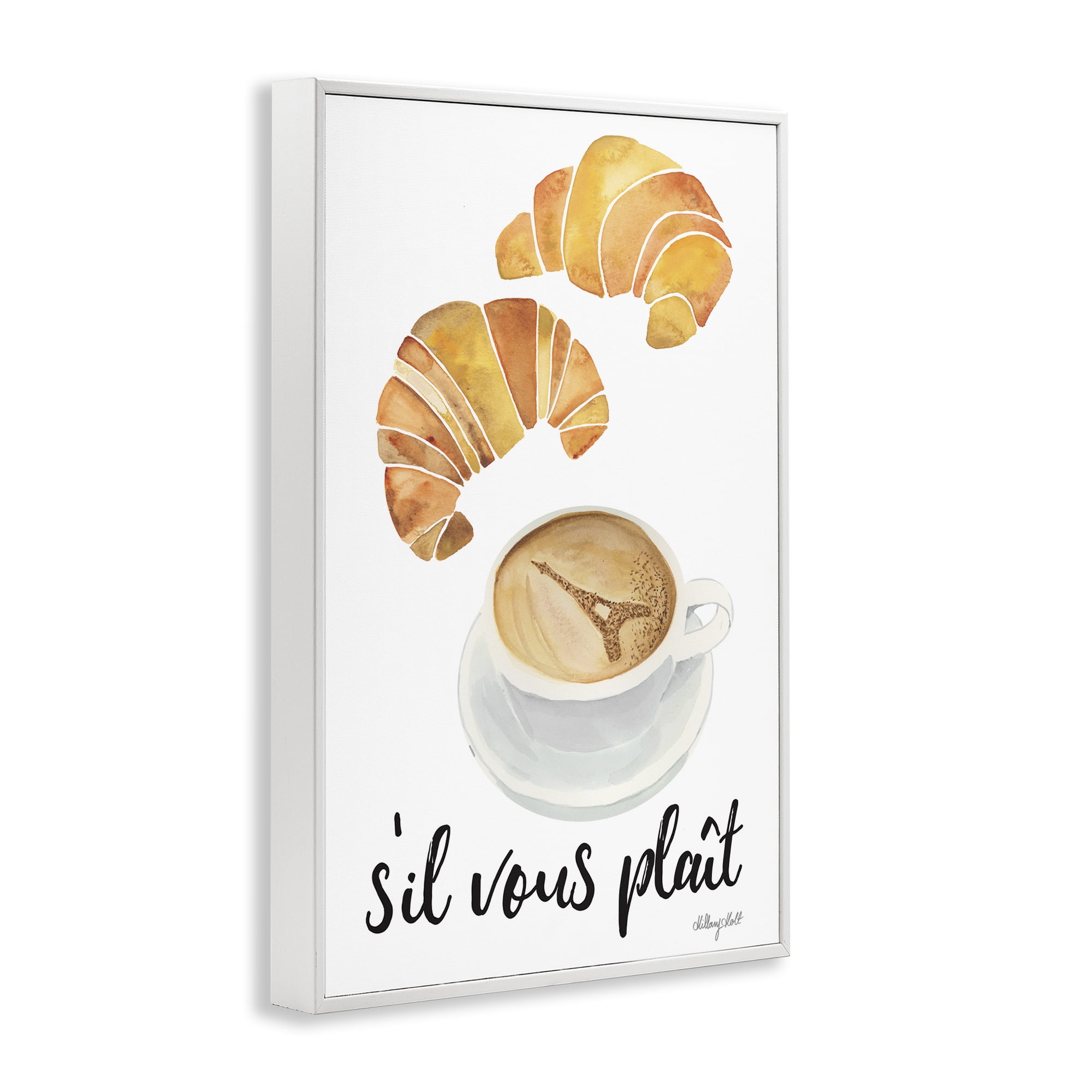 Stupell Industries Paris Croissant and Coffee White Framed Giclee Art, design by Hillary Holt