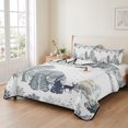 thumbnail image 2 of Quilts Twin XL Size Bedding Set, Green Grey Christmas Lightweight Quilted Comforter, Xmas Tree Forest Snowflake Winter Elk Reversible Bedspread Coverlet with Pillow Covers for All Season, 68" x 98", 2 of 9