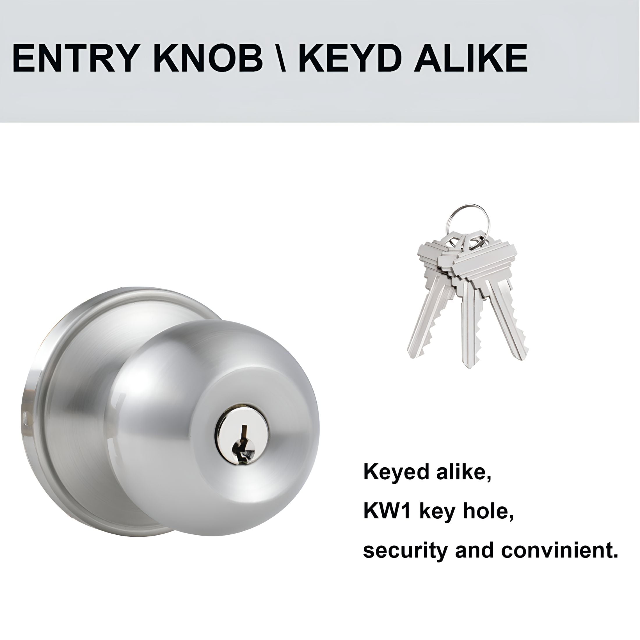 ZHZFKQ 5 Pack Satin Nickel Ball Entry Door Knob,Keyed-Alike for Bedroom Bathroom