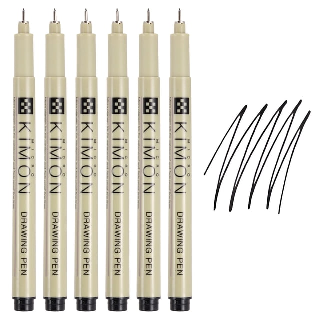 Bolígrafos Fineliner, bolígrafo de dibujo de 0.1mm para esbozos, paquete de 6