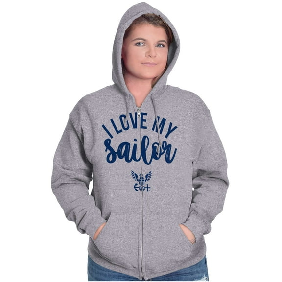 US Navy Anchor Logo I Love My Sailor Women Plus Size Zipper Hoodie Brisco Brands 2X