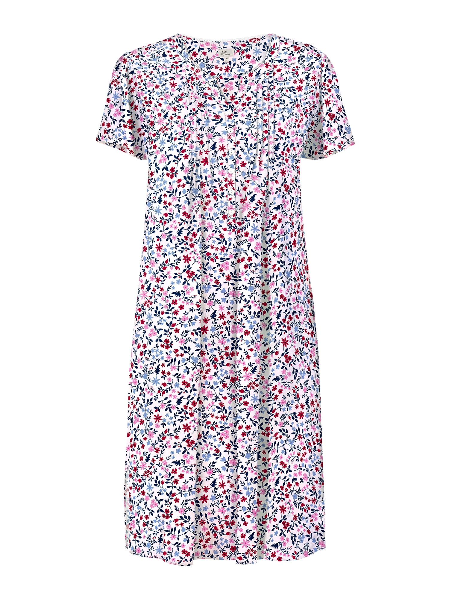 Aria Women’s Short Sleeve Split Neck Brushed Jersey Nightgown, Sizes XS-5X