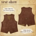 thumbnail image 6 of JASGOOD Men's Suit Vest Vintage Suede Leather Western Cowboy Waistcoat Coffee, 6 of 8