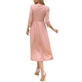 thumbnail image 3 of INSPIRE CHIC Waffle Knit Dress for Women 3/4 Sleeves Square Neck Midi Dress XS Pink, 3 of 6