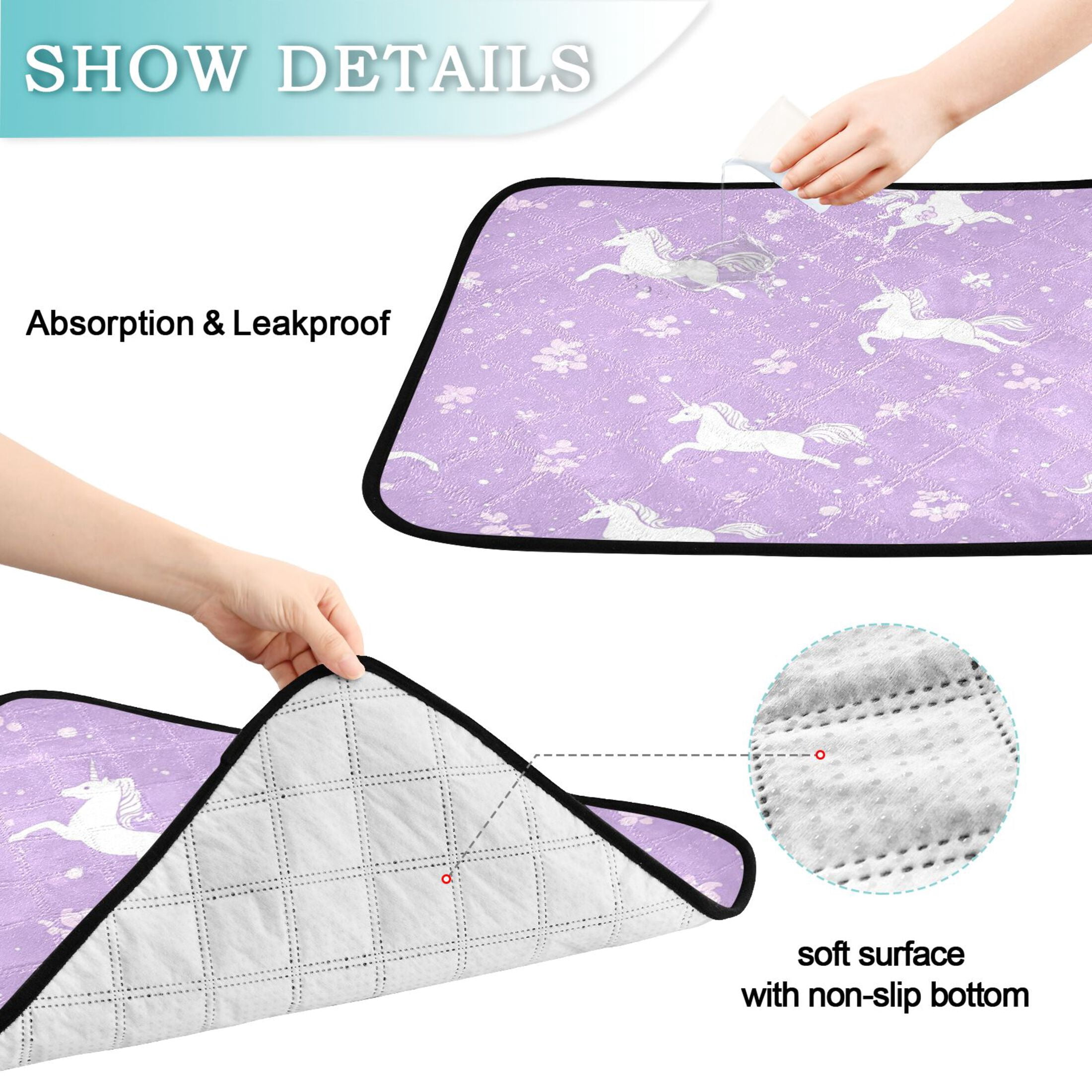 Qxltty Pattern with Flying Unicorns and Flowers Cat litter Pads Pet Set of 3 Diaper Mats Center Anti-leakage Layer Absorbent Soft and Comfortable
