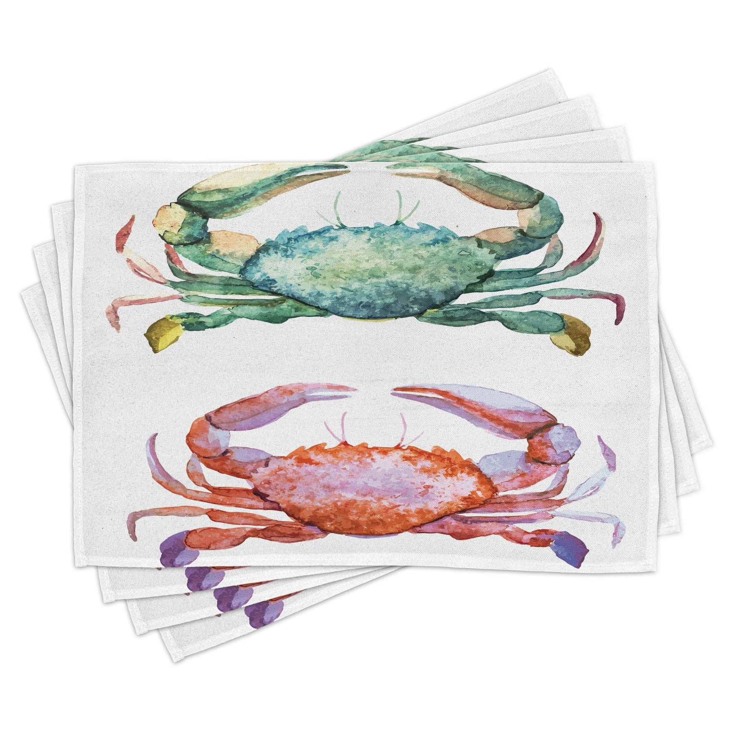 Crabs Placemats Set of 4 Watercolor Style Effect Sea Animal Theme