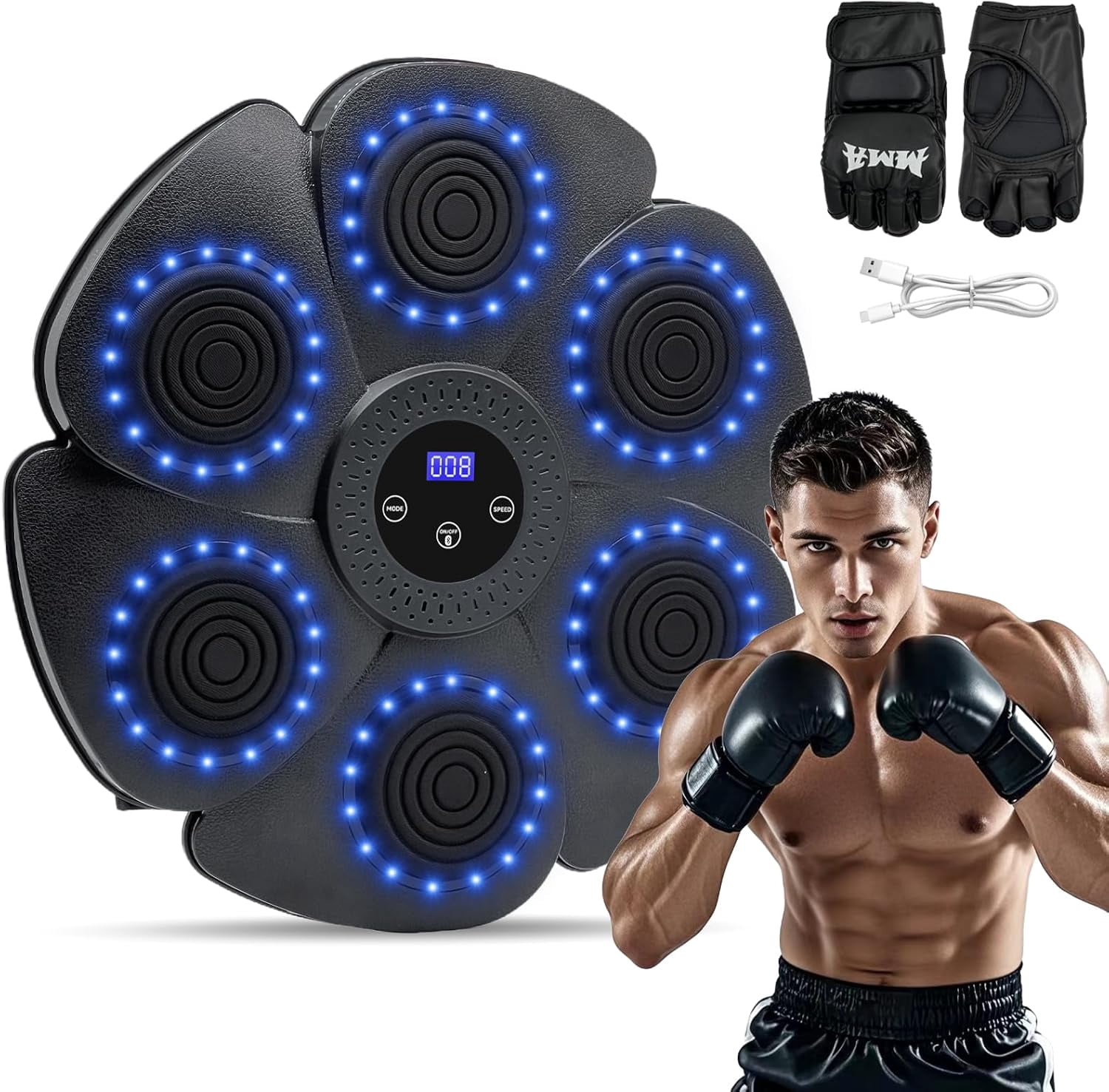 Smart Bluetooth Music Boxing Machine with LED Screen, Wall Mounted, Boxing Gloves Included for Adults and Kids Home or Gym Use