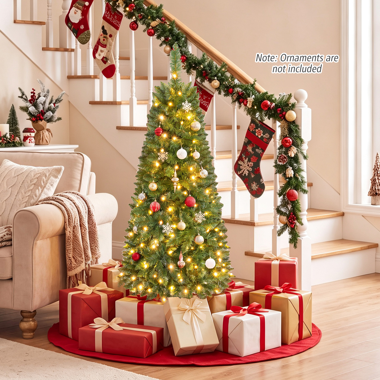 Costway 4.5ft Pre-Lit Pencil Christmas Tree with LED Lights photo 5