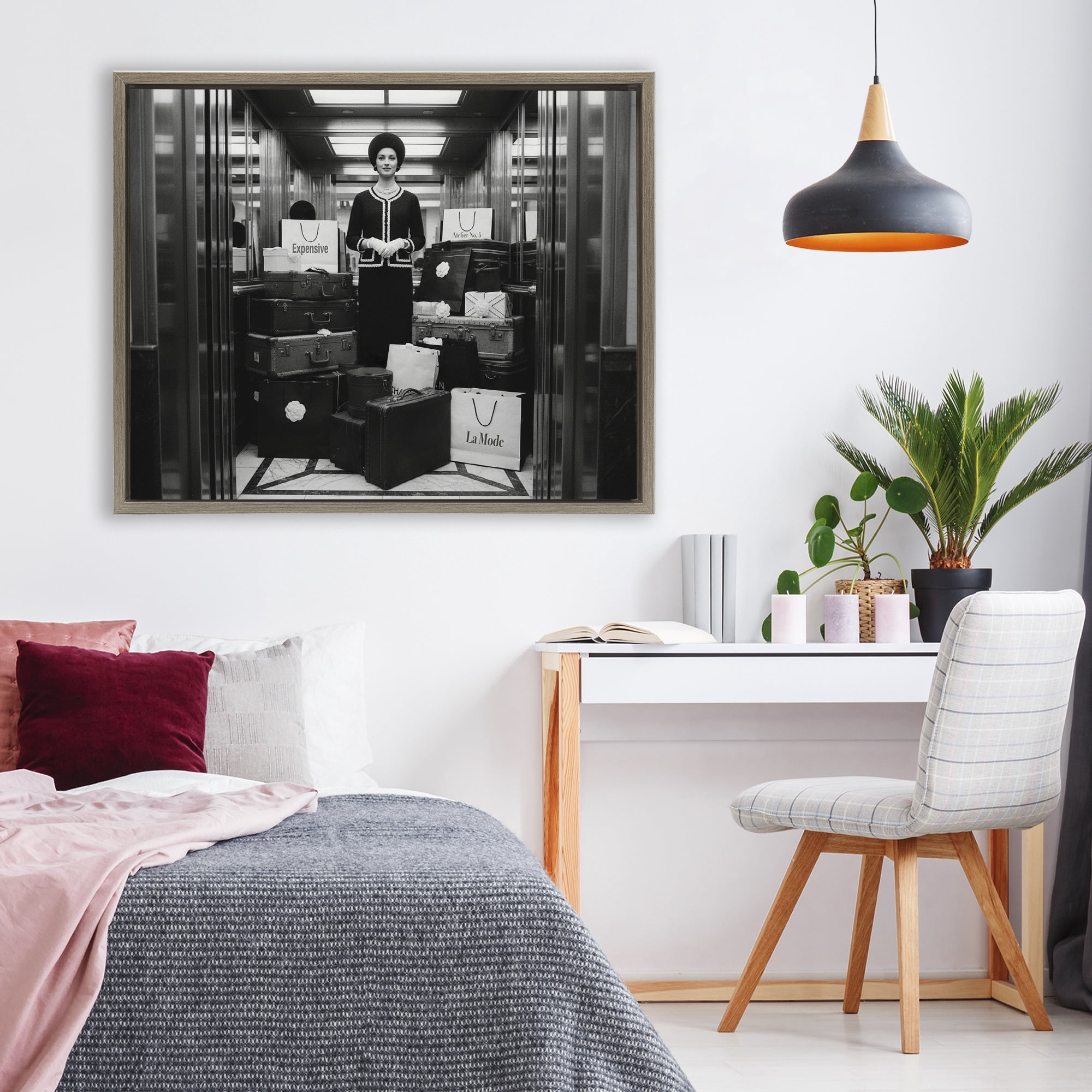 Stupell Industries Elevator Chic Shopping Brown Framed Floater Canvas Wall Art, design by A Barefoot Stylist